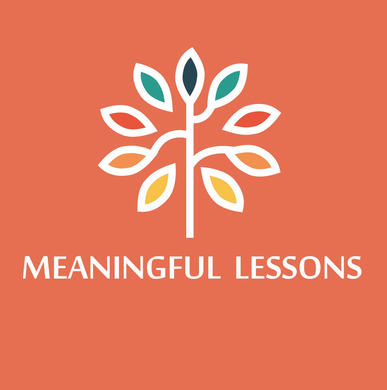 A 9 petal flower with an orange background that says meaningful lessons , spanish lessons