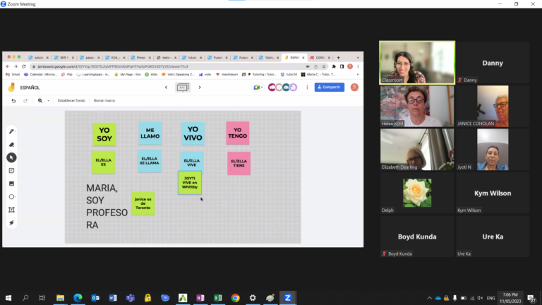 ZOOM meeting , 5 people are learning online spanish