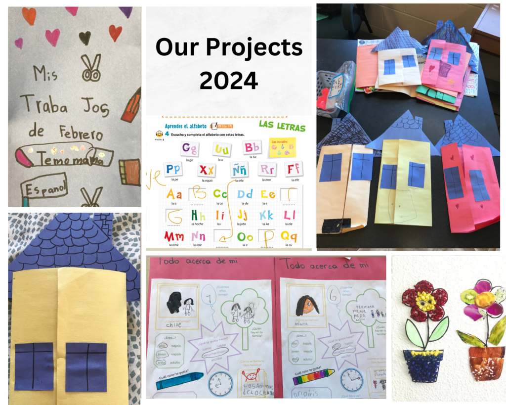 A collage of different crafts made by children written in spanish