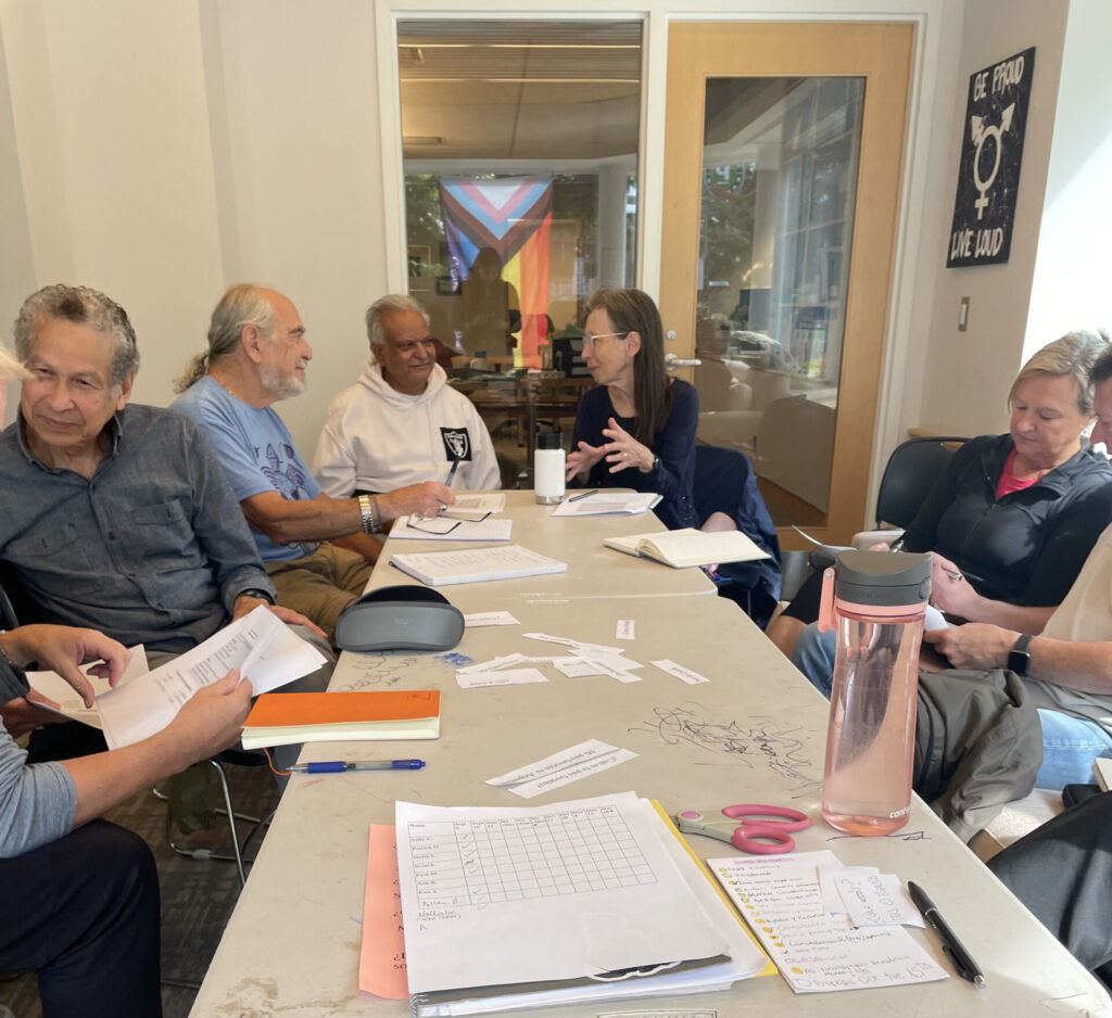 A group of seniors learning spanish in a classroom